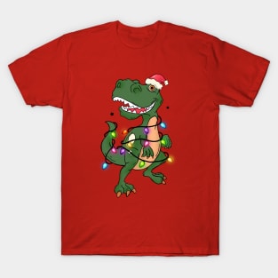 Tree Rex T-rex Christmas Lights Funny Dinosaur Christmas Tree T-Shirt